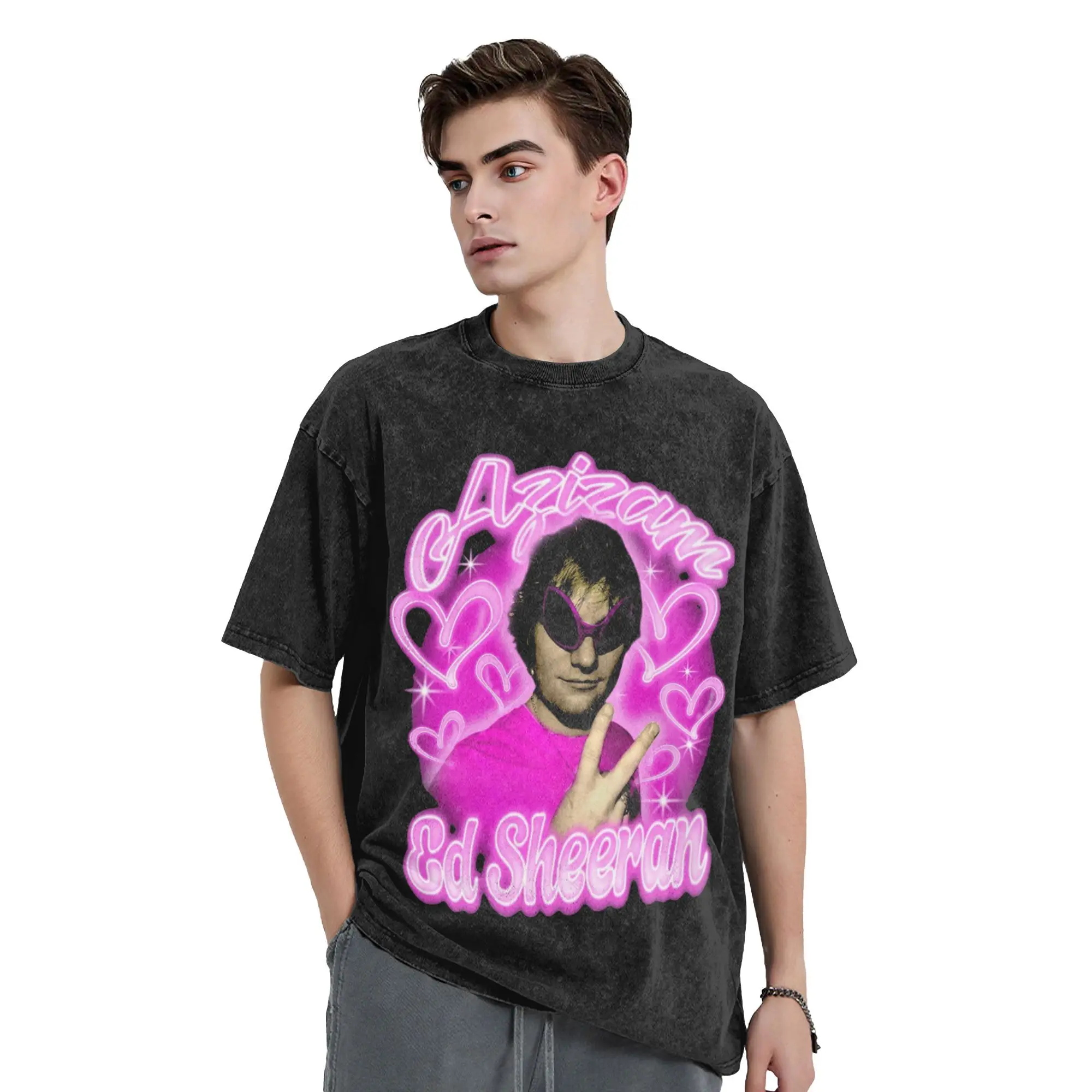 

Azizaam Ed Sheeran, мытые футболки, уличная одежда, новинка в стиле хип-хоп, футболки, топы для мужчин и женщин, хлопковые летние большие размеры