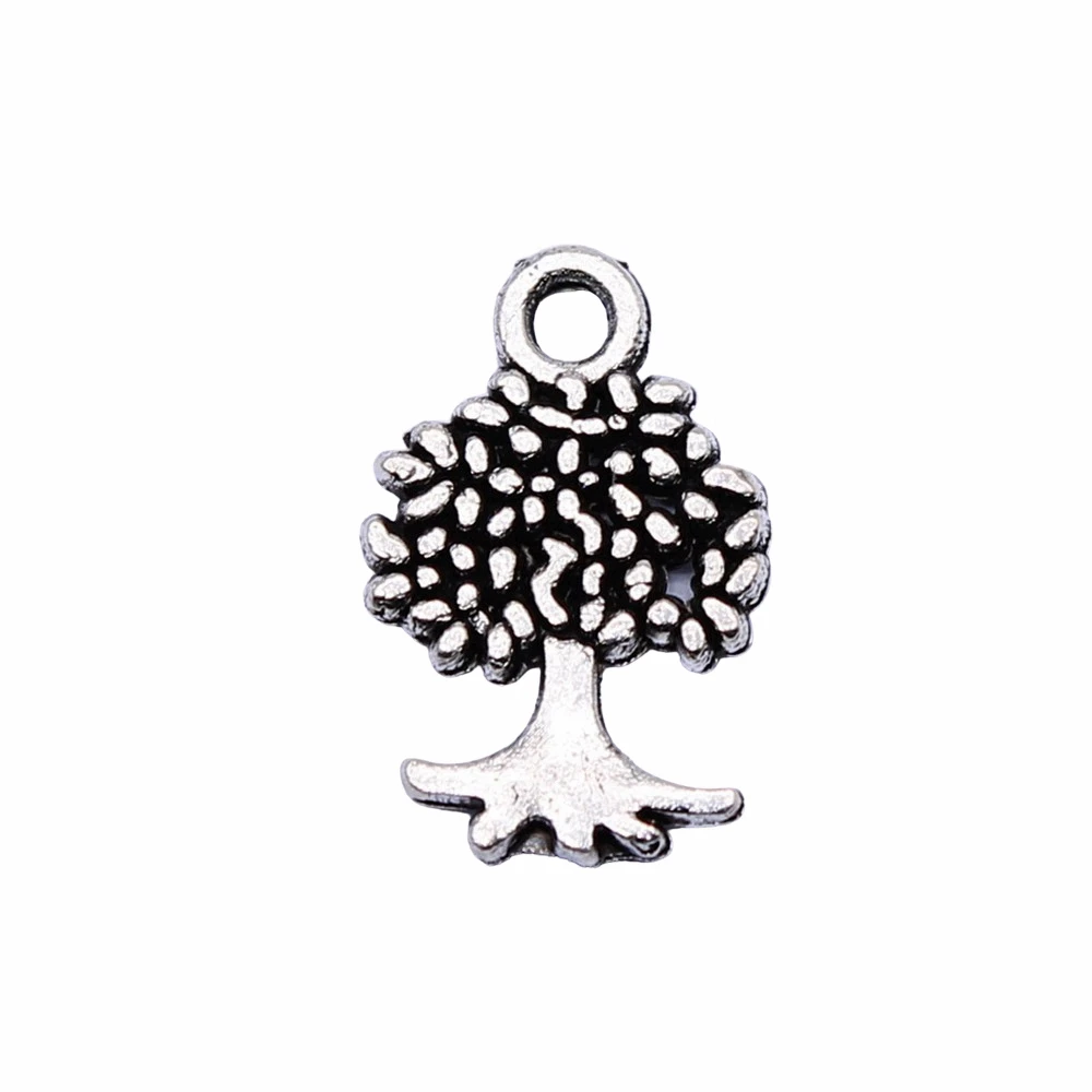 40pcs/lot 13x8mm Tree Charms For Jewelry Making Antique Silver Color 0.51x0.31inch