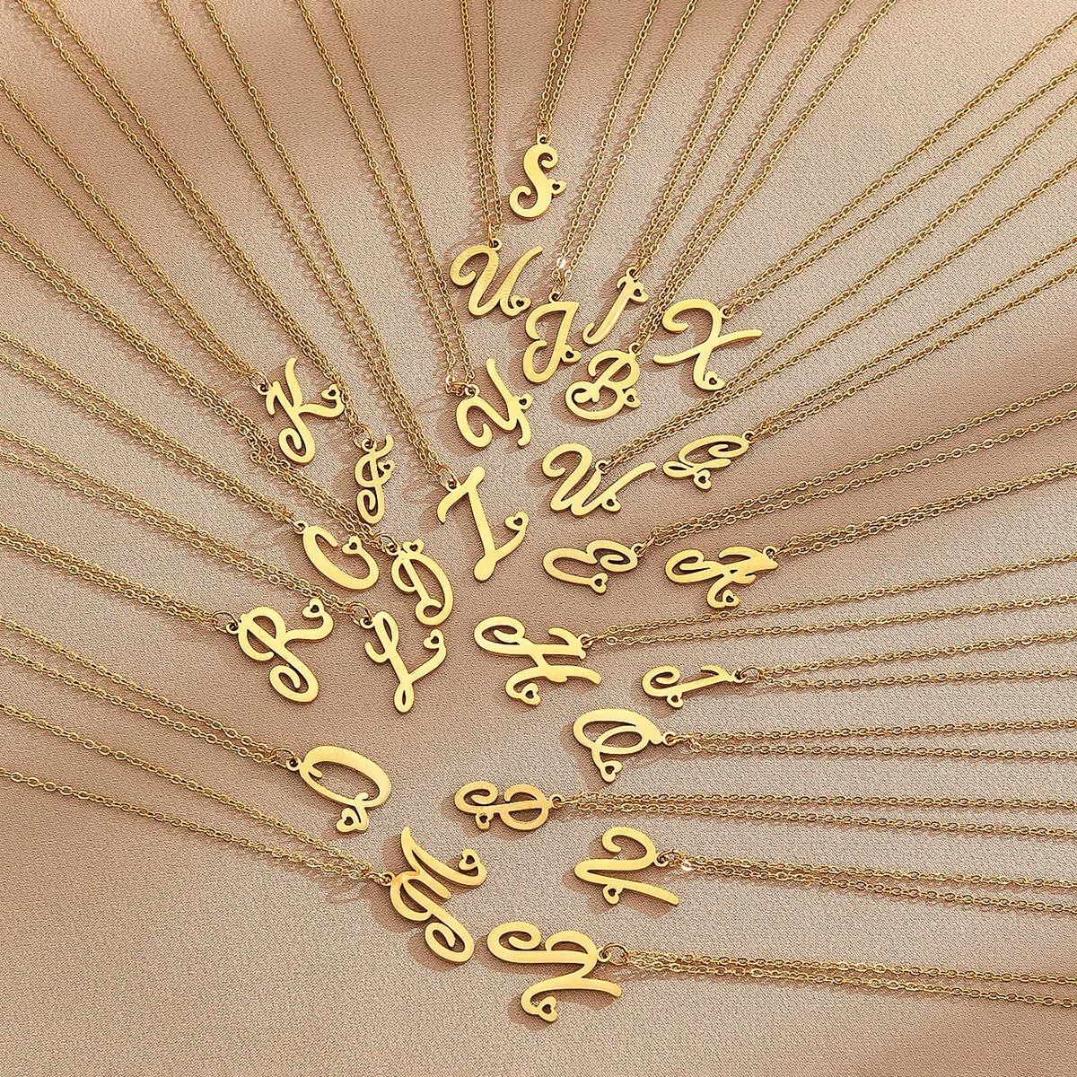 Kinitial Stainless Steel A-Z Love Heart Pendant English Initials Necklace 26 Letters Chain Necklace Wedding Best Gift