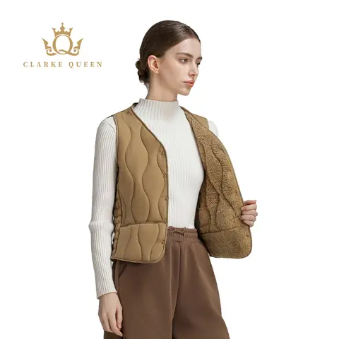 CLARKE QUEEN 2025 겨울 여성 화이트 다운 퍼프 경량 민소매 조끼 3XL 퀼트 따뜻한 짧은 코트