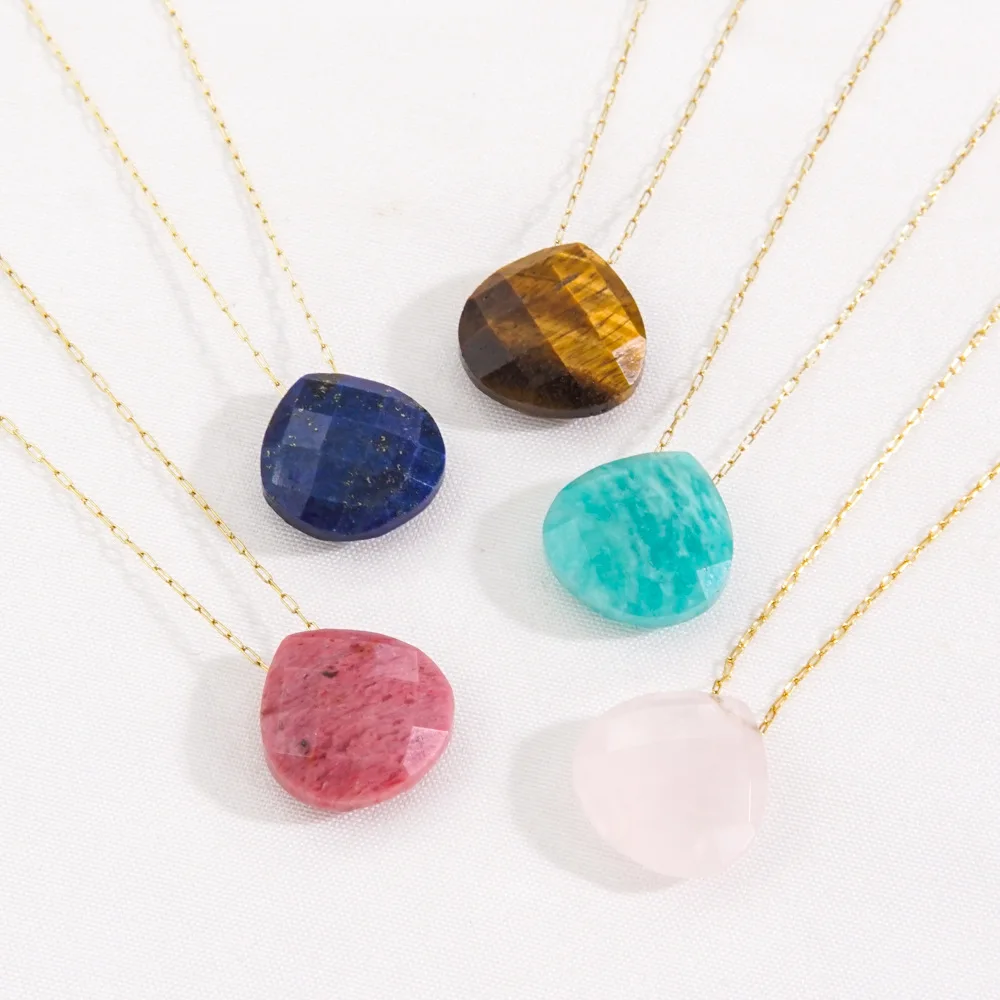 Simple Water Drop Natural Stone Pendant Stainless Steel Clavicle Chain Collars Necklaces For Women Jewelry Gifts Natural Crystal