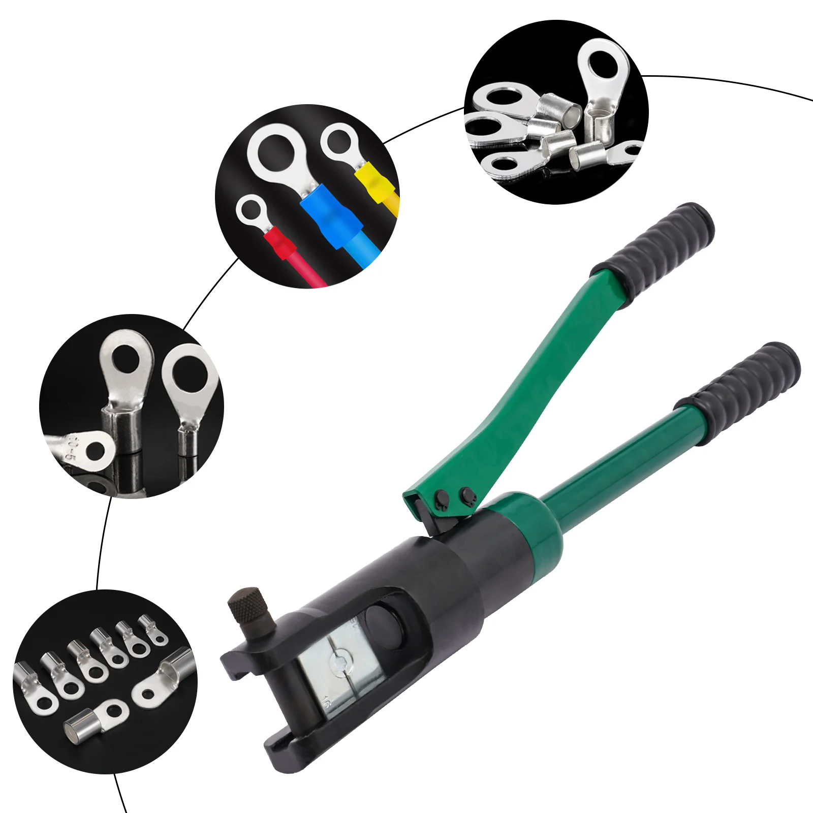 Grüne YQK300 Hydraulische Drahtseil-Crimpzange, tragbares manuelles Handcrimpwerkzeug, Hochleistungs-Balustradenkabel-Presswerkzeug, stabiler Crimp-Effekt, hydraulisches Crimpwerkzeug für