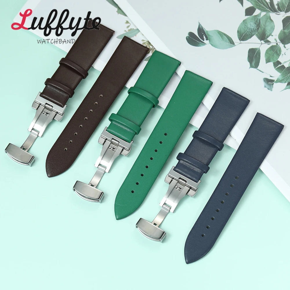 Weiches, ultradünnes PU-Lederarmband, 18 mm, 20 mm, 22 mm, mit Edelstahl-Schmetterlingsschnalle, lässiges Business-Armband