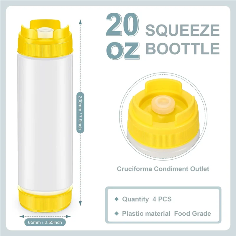 GOOD-20Oz زجاجات ضغط بلاستيكية مقلوبة، طرف قابل لإعادة الملء، موزع صمام كبير، زجاجة ضغط للبهارات للصلصات والكاتشب