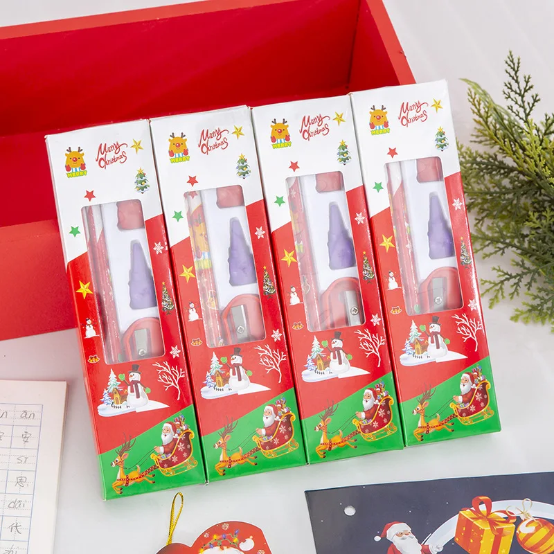 New Handheld Christmas Pencil Stationery Set Five in One Learning Set Gift Box Kindergarten Primary School Reward Gift