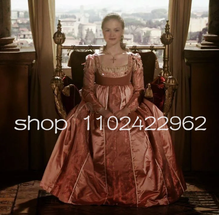 Shiny Pink Princess Tudor Elizabethan Prom Dresses Costume Long Sleeve House of the Dragon Evening Gown Renaissance