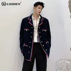 LUZHEN 2025 Spring New Original Edge Color Contrast Splicing Design Korean Version Casual Blazer Coat Men Elegant Jacket LZ1273