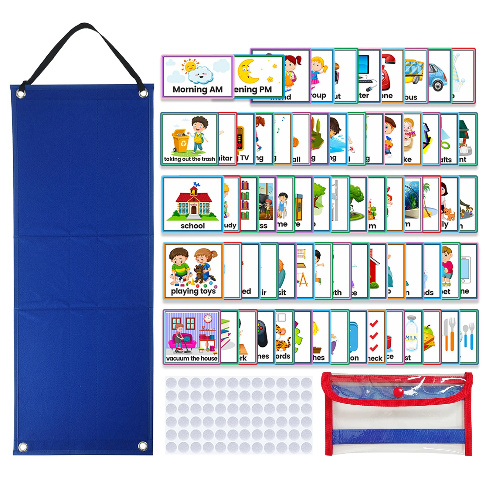 

224pcs/set Polyester School Planner Chart Durable Learning Daily Routine With Activity Cards Preschool Visual Schedule For Kids