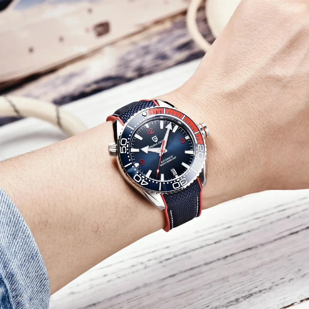 باجاني ديزاين ساعة يد ميكانيكية رجالية بعلامة تجارية راقية مقاومة للماء 100 متر زجاج ياقوت NH35A حركة ساعات أوتوماتيكية رجالية