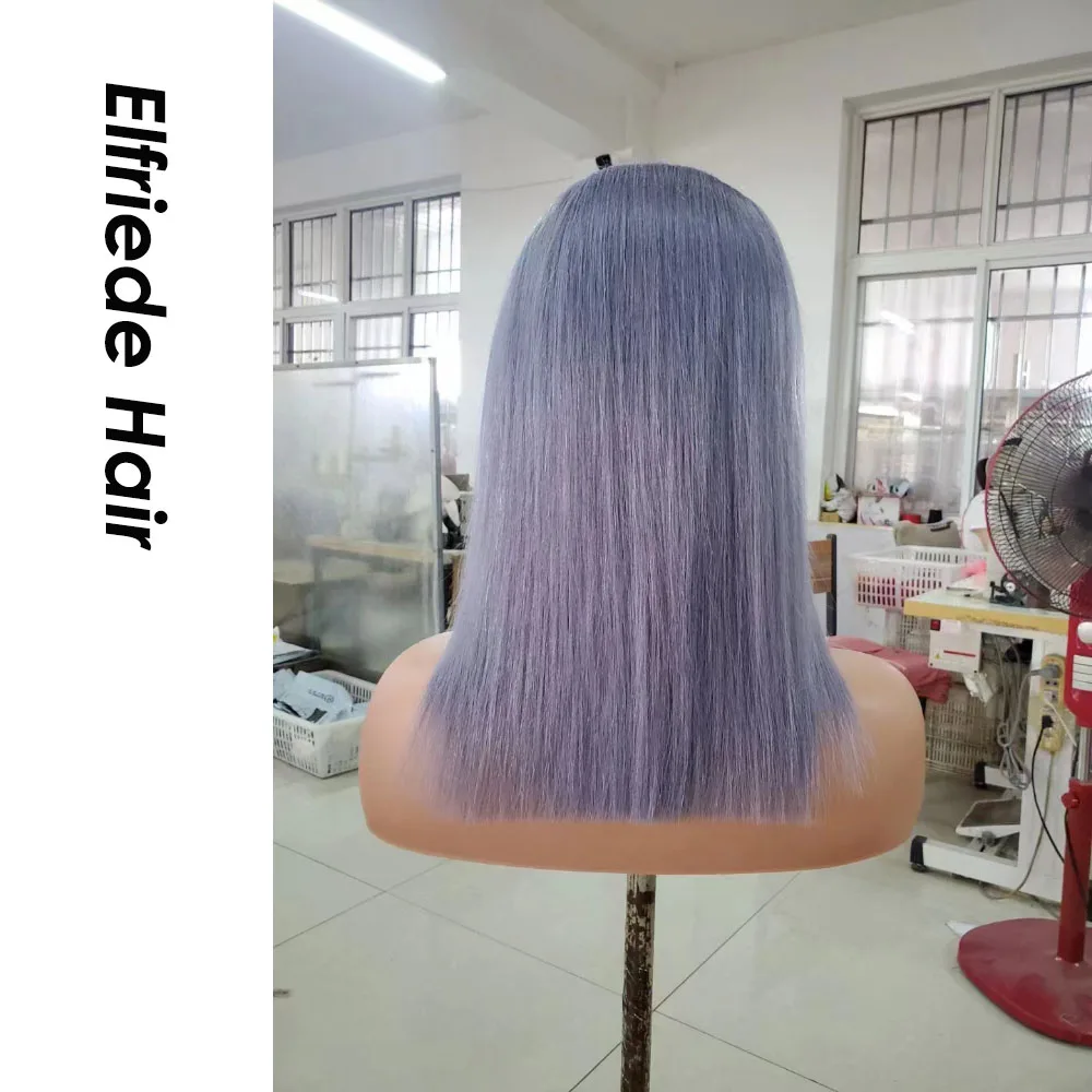 Wig rambut Bob Elfriede abu-abu renda wig rambut manusia depan lurus 4x4 penutup renda 13x4 13x6 wig rambut Bob pendek Frontal renda untuk wanita