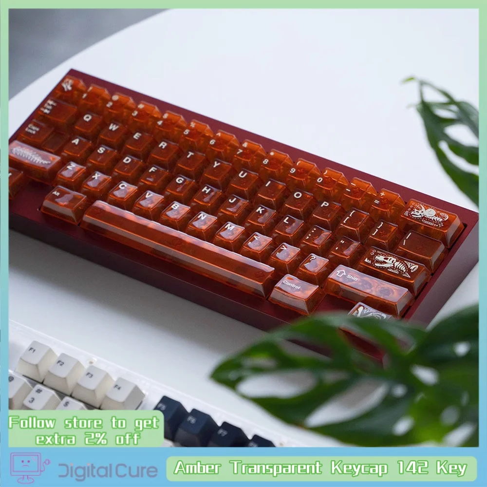 Fbb Fossil Amber Transparent Keycap 142 Key Pc Original Factory Height Uv Spray Magnetic Axis Mechanical Keyboard Keycap