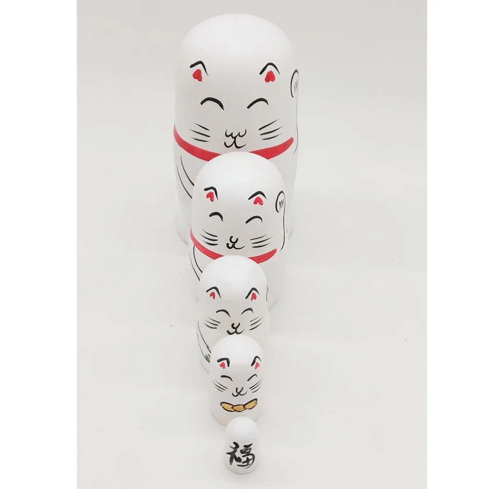 

5Pcs Adorable White Fortune Cat Russian Stacking Collectibles Premium Material Decorative Storage for Jewelry Sweets Sundries
