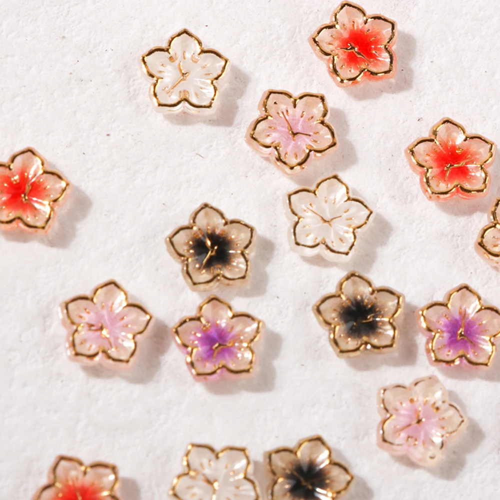 50pcs Glitter Acrylic Flower Nail Charm 3D Resin Graceful Five-petaled Flowers Nail Decoration DIY Kawaii Nail Accessories