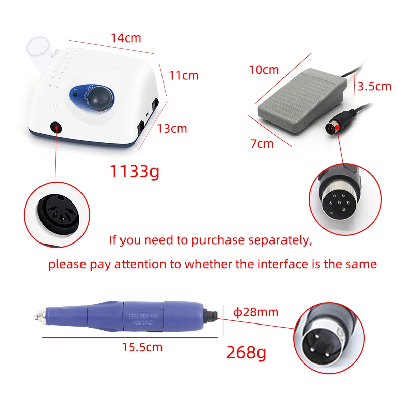 Sterke 210+105L 40000rpm handstuk professionele nagellak en sieraden polijsten. Met pedaal