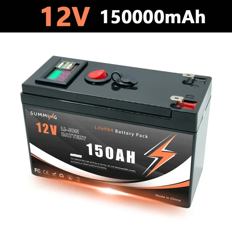 12V 18650 lithiumbatterij 150000mAh LiFePO4 4000+ diepe cycli Ingebouwde BMSUPS, kajakviszoeker, zonnepaneel, elektrische wielen