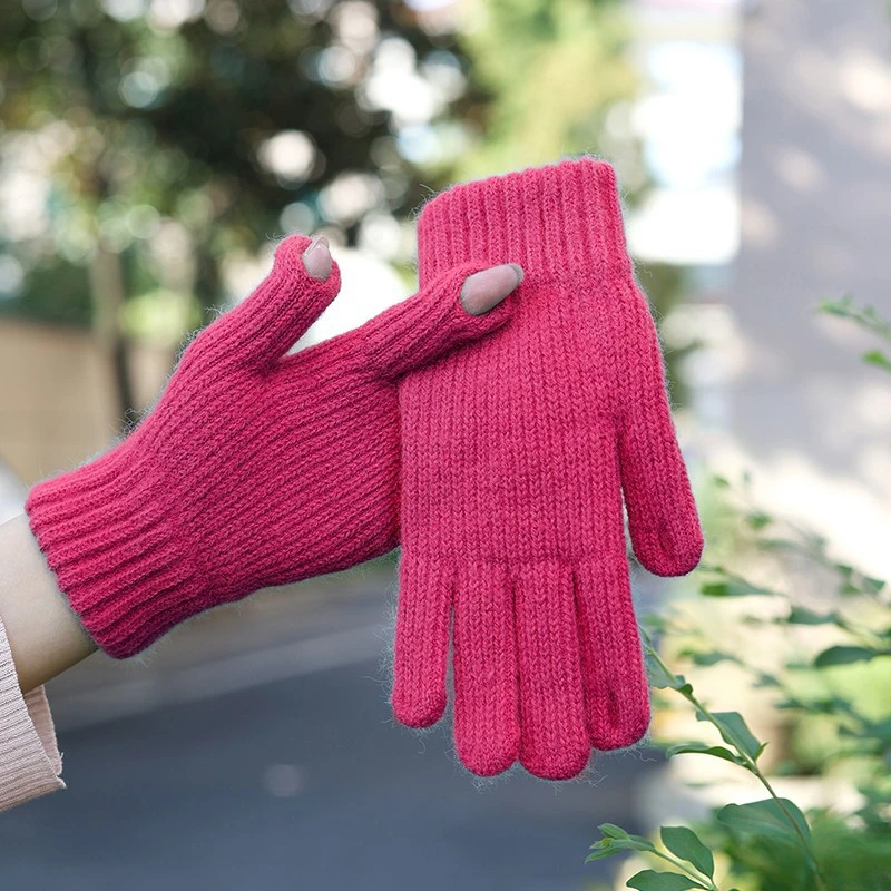 Touch Screen Gloves for Playing Phone Women Winter Thicken Warm Knitted Stretch Gloves Full Finger Outdoor Skiing Gloves Unisex