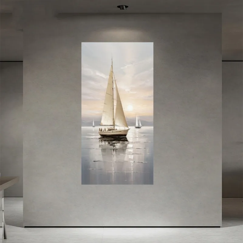 

Sailboat At Sunset Wall Art Abstract Nautical Landscape Painting, Smooth Sailing Design, for Living Room, Hallway, Office Decor