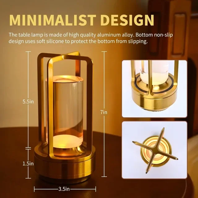 

led lights aviation aluminum alloy lamp touch switch retro mood light art gallery home room decoration lights Type-C charging