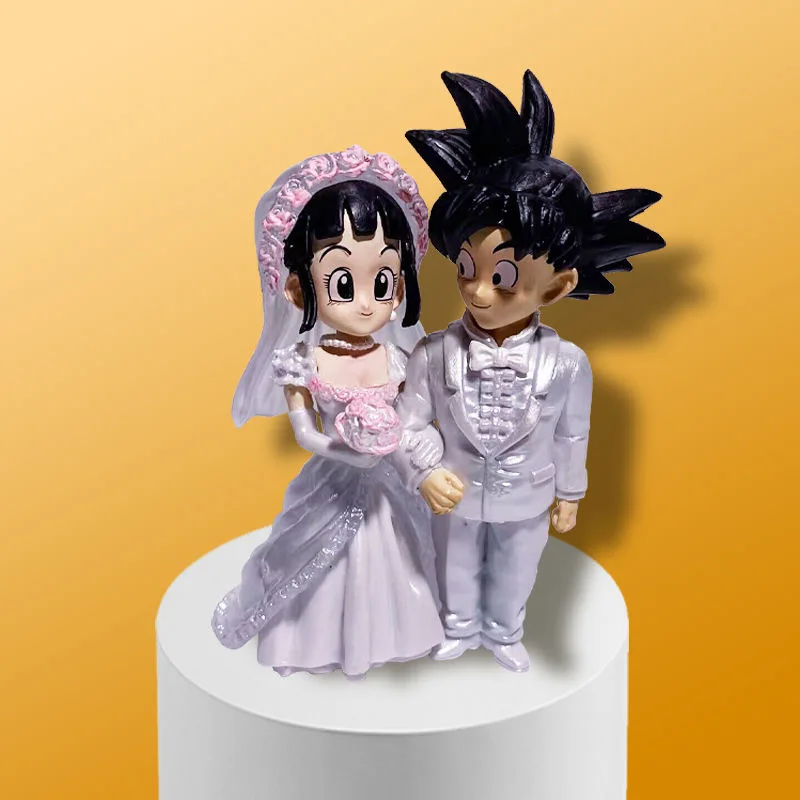 Dragon Ball Anime Figure Son Goku Figures Lg Wedding Goku Chichi Mariage Figurine 9cm Scene Statue Q-Version Pvc Model Doll Toys