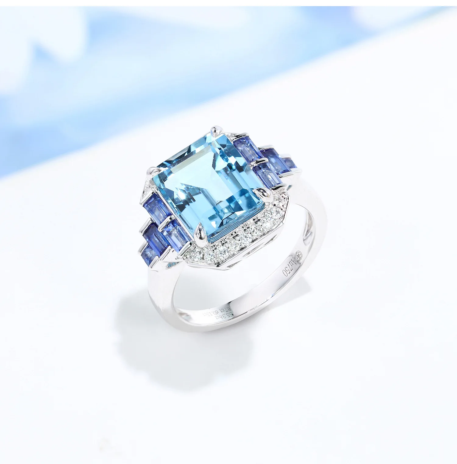 Exquisite Simulation Aquamarine Two-Piece Rings Pendant Necklaces For Women Engagement Bridal Gift Jewelry Sets For Women