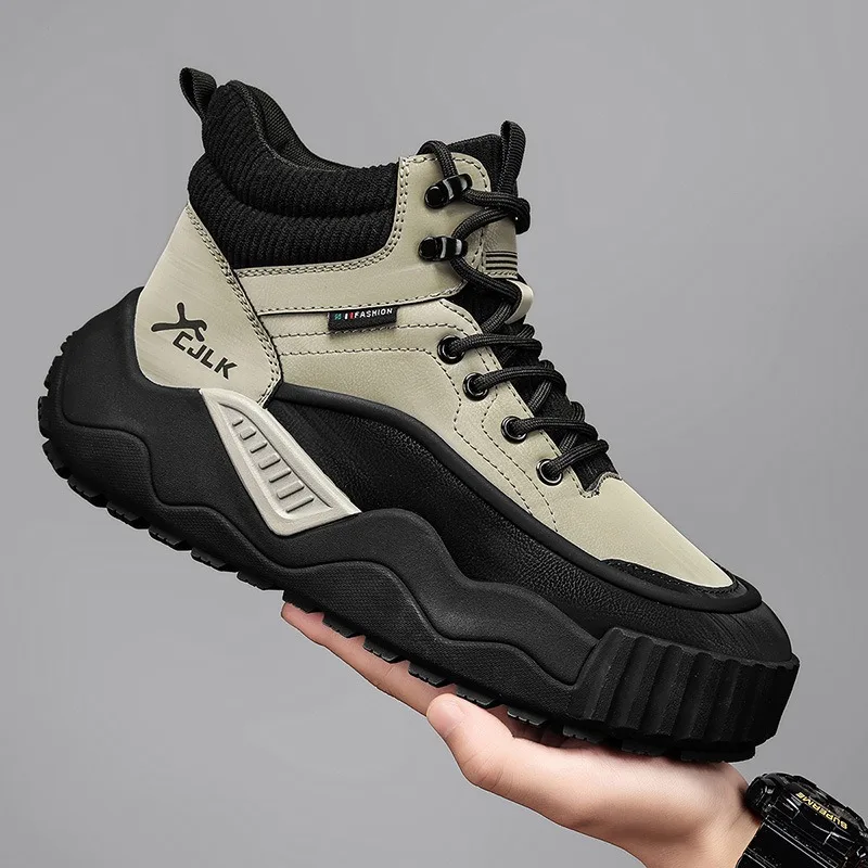 

Mens High-top Outdoor Hiking Mountain Climbing Boots British Style Thick-soled Heightening Tooling Boot Leisure Sports Man Shoes