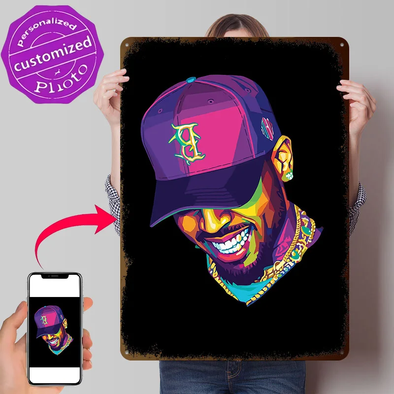 Chris Brown Colorful Portrait 3D Texture Printed Poster Custom Vintage Metal Tin Plate Sign for Wall Art Garage Decoration Room