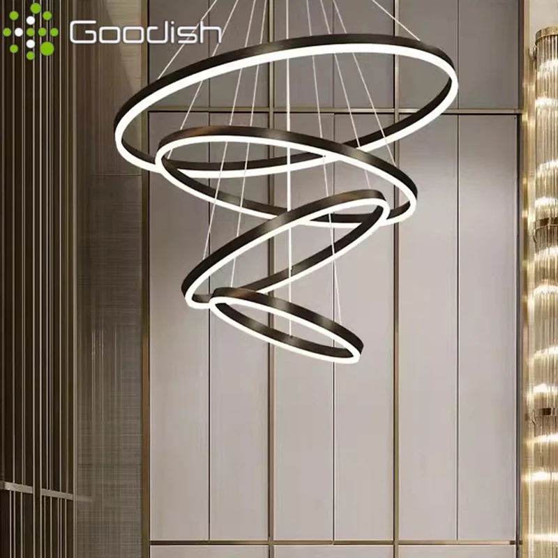 

Modern Nordic LED Pendant Lights Luxury lamps for Kitchen Living Dining Bedroom Brushed Circle Rings Home Decoration Chandeliers