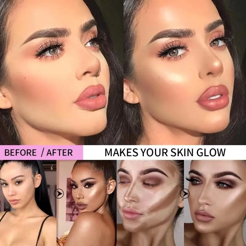 Logo personalizzato Evidenziatore Custodia per ombretti Bronzer viso Tavolozza brillante Trucco Glow Contorno viso Cosmetici in polvere luccicante