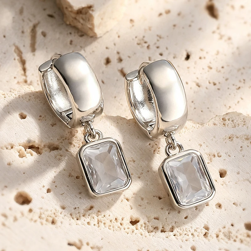 GANPUP Exquisite Quadratische Weiße Zirkon-Ohrhänger für Damen, Modischer Schmuck, Neues Accessoire, Geschenk für Party und Urlaub – Detail 4