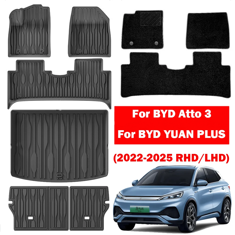 

Для BYD Atto 3 / YUAN PLUS 2022-2025 TPE Коврики и грузовой подкладки, всепогодные напольные вкладыши Коврик в багажник Прочный коврик LHD RHD