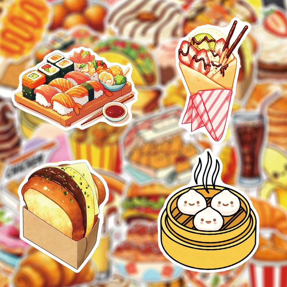 

10/30/50pcs Funny Cartoon Food Drink Stickers French Fries Cakes Cookies Decals Notebook Phone Fridge Creative Graffiti Sticker