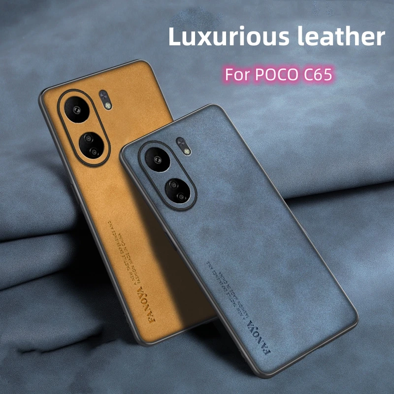 For POCO C65 Case Luxury Leather Matte PC Soft Phone Case For POCO C 65 4G Redmi 13 C Shockproof Back Cover Funda