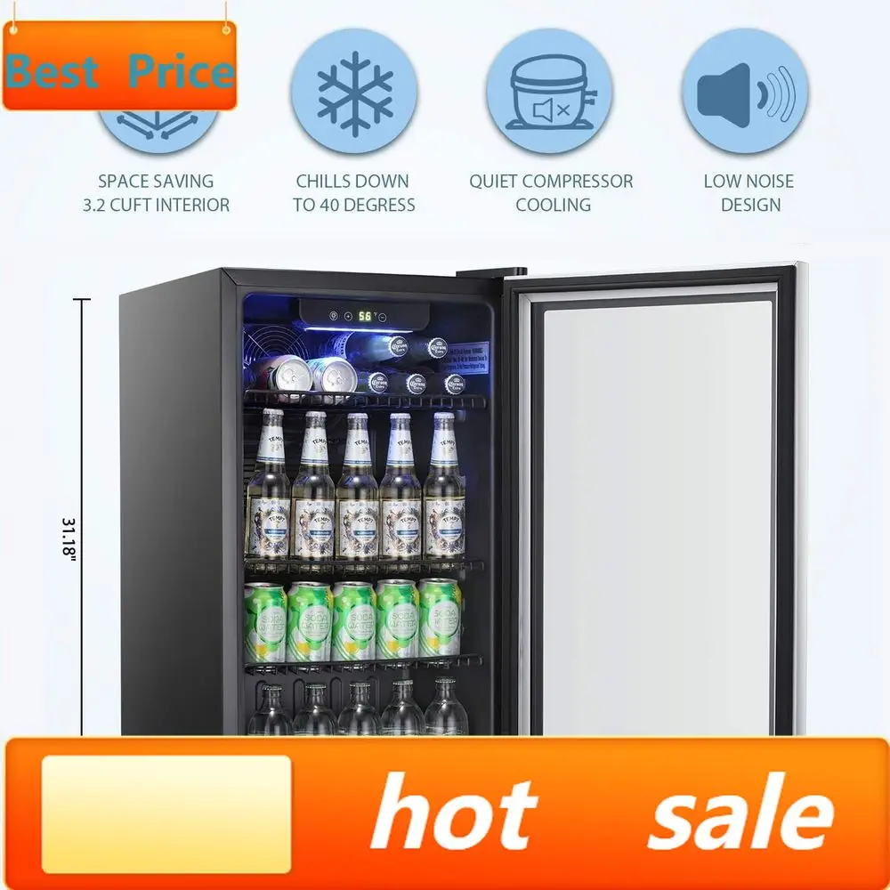 

Акция: Мини-холодильник для напитков на 120 банок со стеклянной дверцей для дома и офисного бара, 3,2 куб. фута