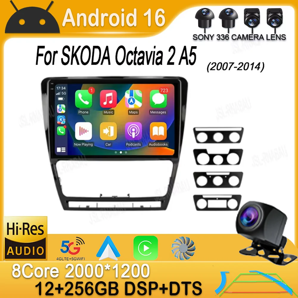 Rádio Automotivo Multimídia 10.1" Android 16 para SKODA Octavia 2 A5 2007-2014, Reprodutor de Vídeo com WIFI+4G, 2din, Navegação GPS, Unidade Central Estéreo.