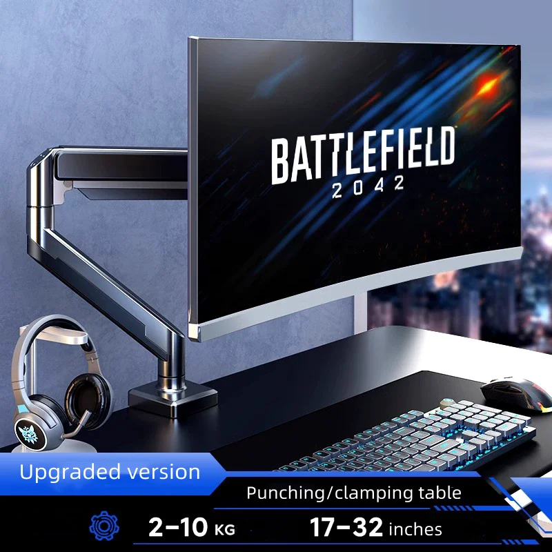 ذراع شاشة تلفزيون فردية قابلة للتعديل مع مشبك وقاعدة جروميت، تناسب شاشة التلفزيون/الكمبيوتر مقاس 13 إلى 32 بوصة