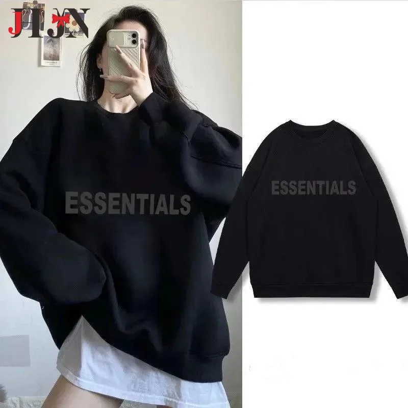 Silver Fox Velvet OVERSIZE padded Sweatshirt WOMEN Versatile Cotton Couple American style TREND Black Pullover Women's