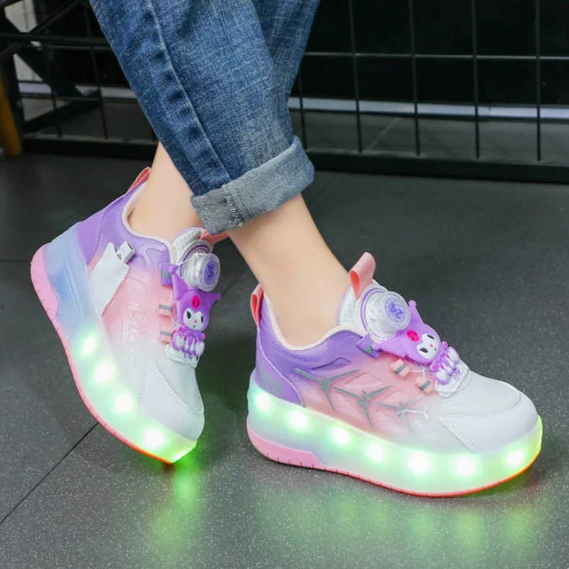 2024 Hot Sale Sanrio Kuromi Stitch Heelys Cute Roller Skates Kuromi Sports Skates Flashing Light Girls Kawii Gifts