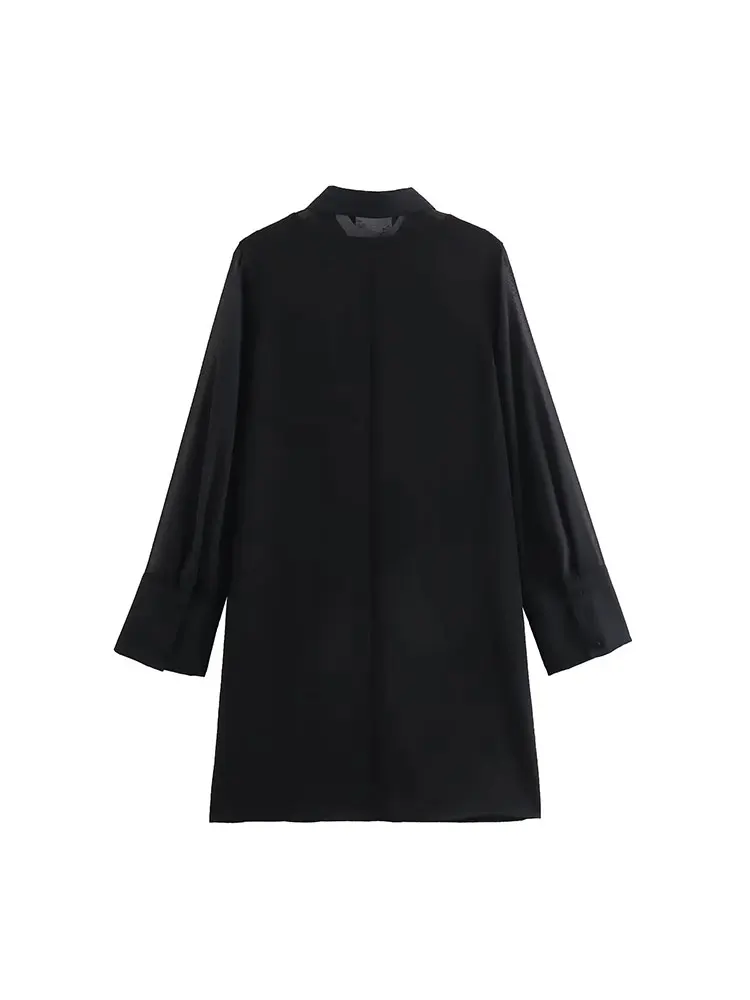 TRAF 2024 autunno Vintage donna abito nero manica lunga vita alta a-line Robe Mini abiti femminili Y2K