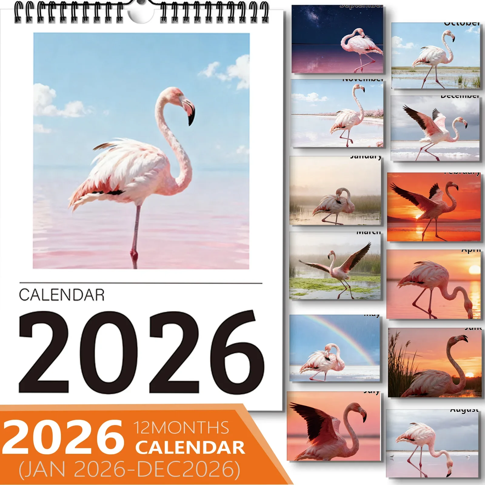 Calendario de flamencos elegante, adecuado para decoración del hogar, Ideal para amantes de los pájaros naturales, regalo perfecto de Año Nuevo para organizar horarios, 1 ud.