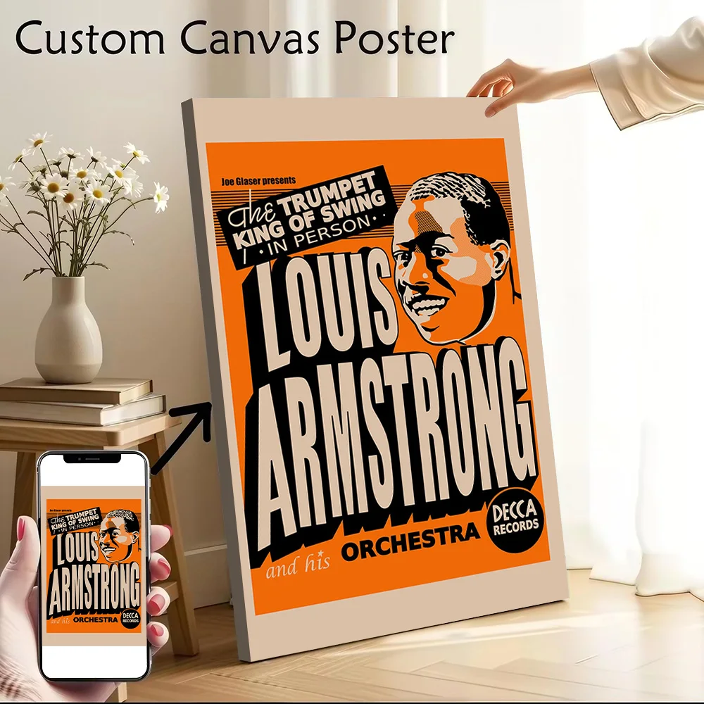 Louis Armstrong Canvas Wall Arts Poster Customizable Pictures Printing for Room Specialty and Themed Home Decor Items Painting