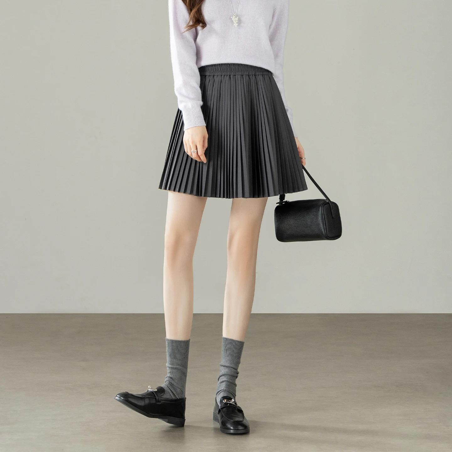 SENTUBILA Mini Skirt Women 2026 Autumn Acetate‑Blend  A‑Line Pleated Skirt Elastic‑Waist Office Casual Female Clothes 163QB8018