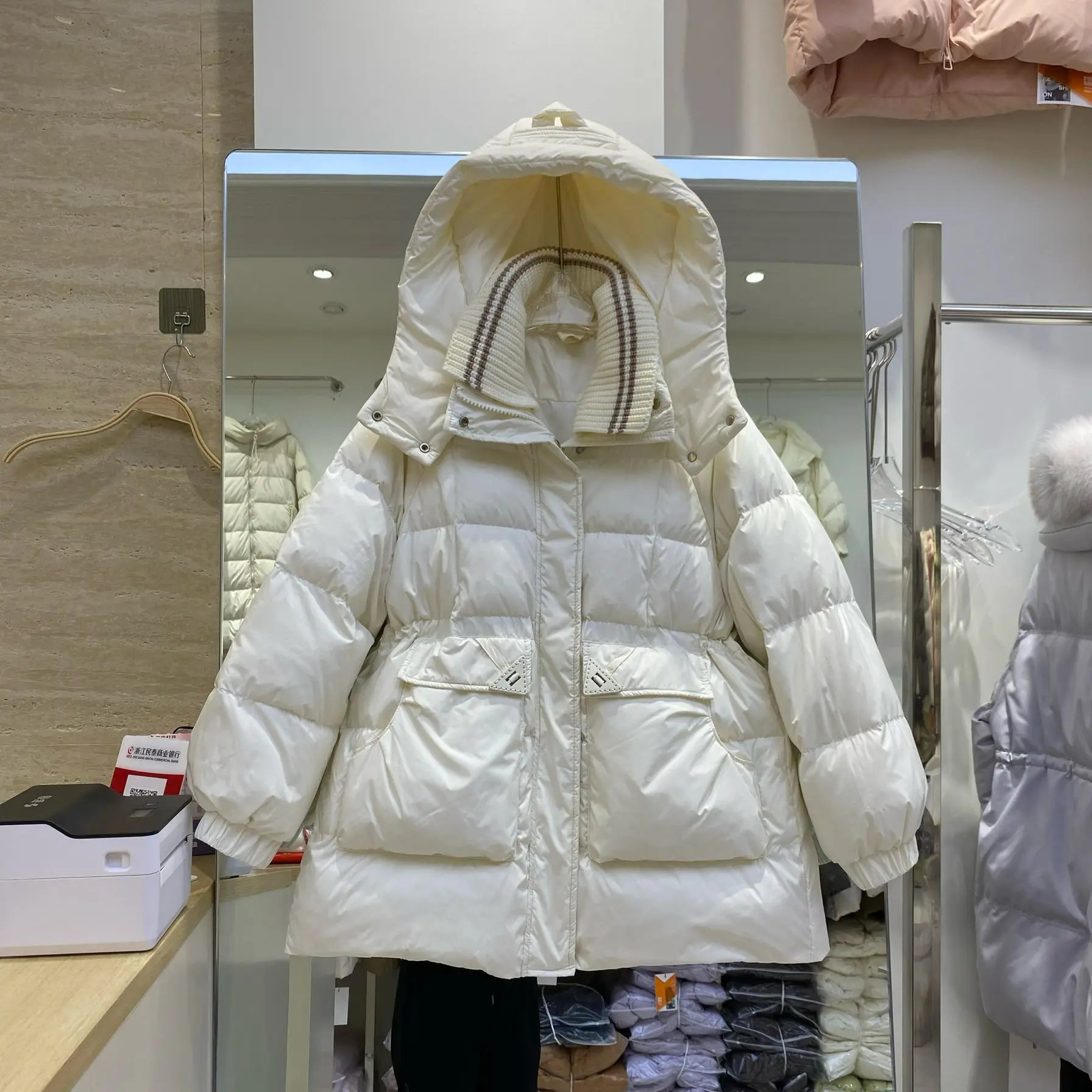 2025年新作 冬 レディース ダウンジャケット ゆったり 通勤 スプライシング フード付きジャケット