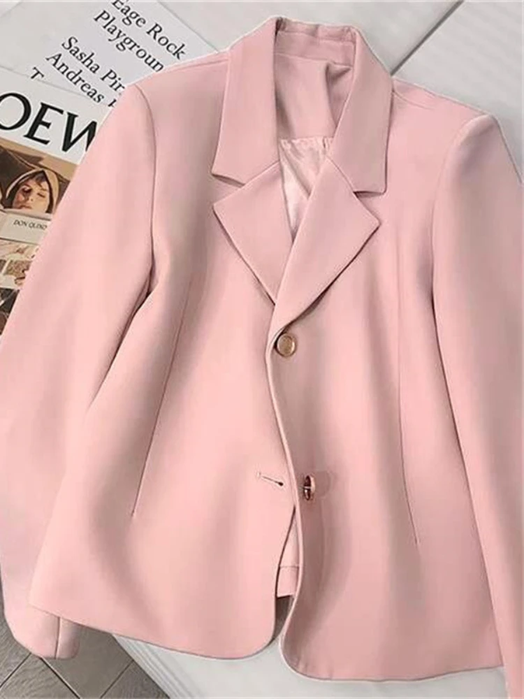 Chaqueta de traje rosa para mujer, abrigo corto de estilo coreano, informal, temperamento versátil, traje pequeño, novedad de 2024