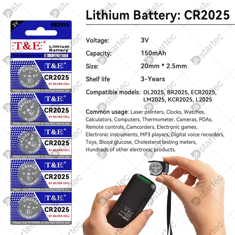 5PC-100PCS 3V CR2025 Lithium Button Battery DL2025 BR2025 5003LC LM2025 CR 2025 Coin Cell Watch Batteries for Toys Clock Compute