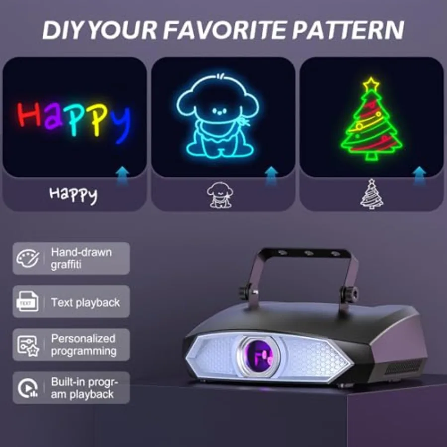 DJ Laser Light for Party, 3D Animation Laser Machine, Multiple Control Functions, Support Manual Graffiti, Text Playback, and P