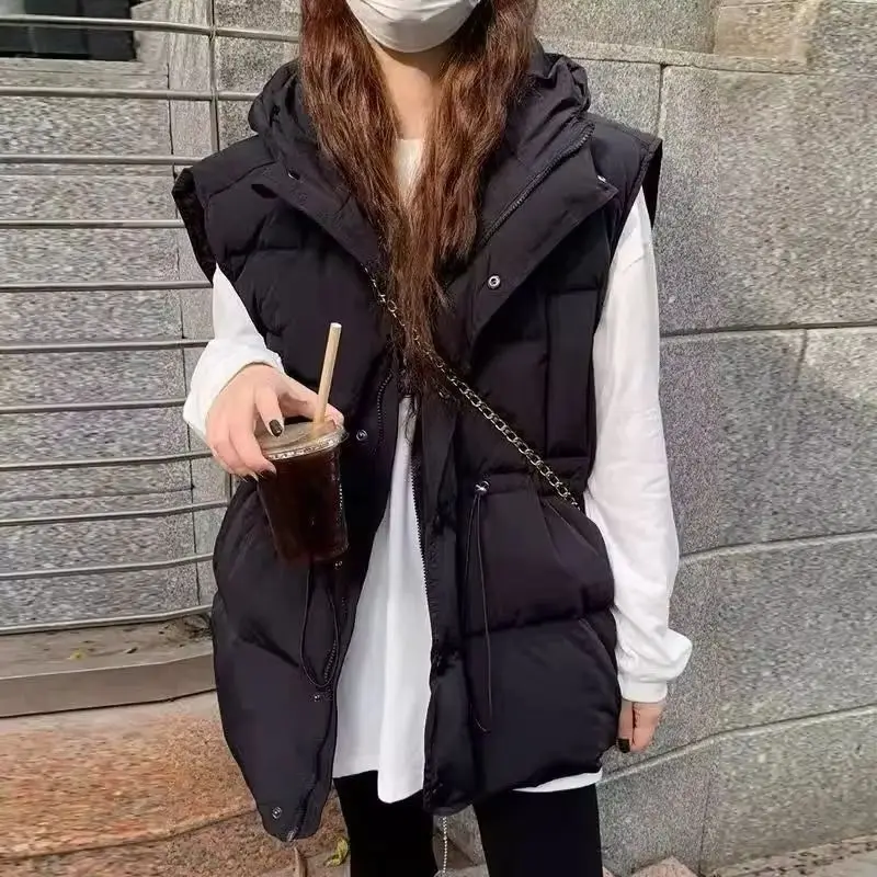 

Autumn Winter New Cotton Vest Jacket Women’s Loose Hooded Thicken Warm Slim Sleeveless Waistcoat Coat Female Casual Ladies Tops