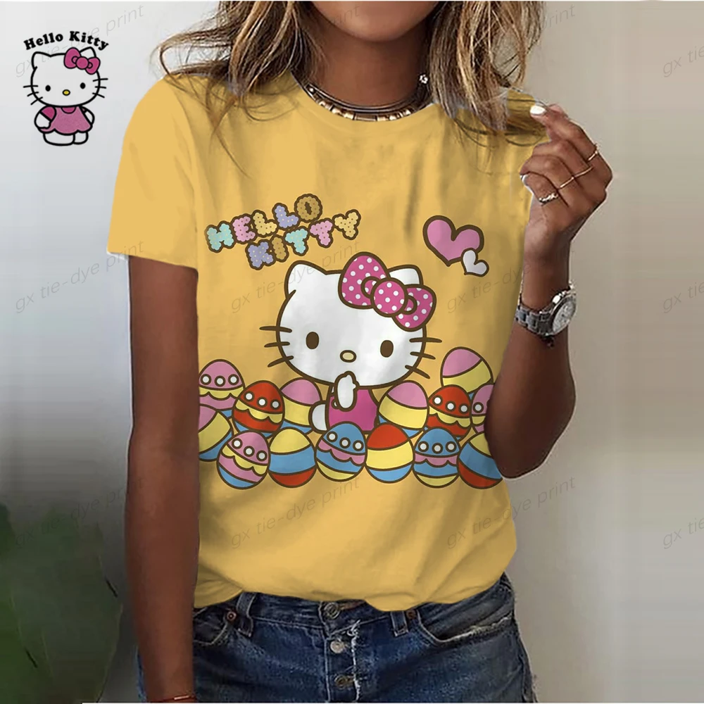 Cartoon Fashion Lovely Hello Kitty 3D Print Women Ladies Girls T-Shirt Cartoon Harajuku O Neck Short Sleeve Unisex Summer Tops