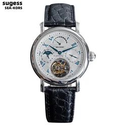 Sugess Seakors Man Tourbillon Watch Original ST8007 Movement Skeleton Dial Moonphase Wristwatche 316L Case Sapphire Romen Luxury