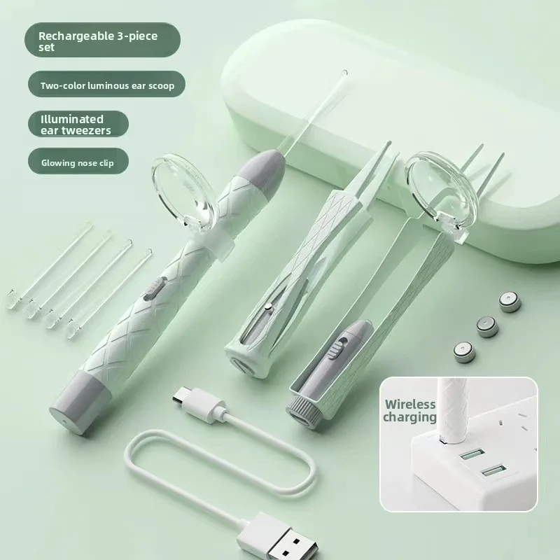 New Arrival In-Stock Illuminated Ear Spoon Set - Kids' Ear Cleaning Tools, Visual Rechargeable Ear Pick Illuminated Booger Clip