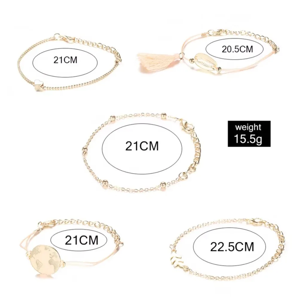 FSUNION 2025 New Five-piece Pink Orange Drop Oil Earth Love Shell Fringed Bead Bracelet Banglest For Women Fashion Jewelry Gifts